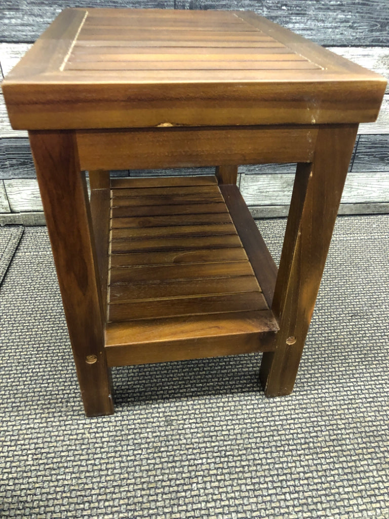 DARK WOOD 2 TIER SHOWER STOOL.