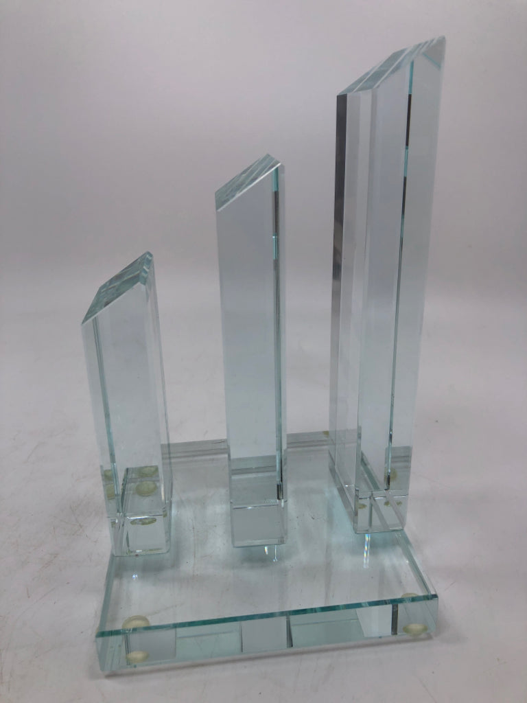 HEAVY CLEAR GLASS/CRYSTAL FILE SORTER SCULPTURE.