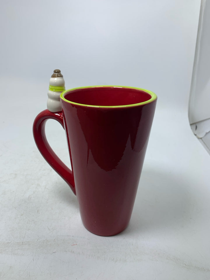 LARGE RED SNOWMAN MUG.