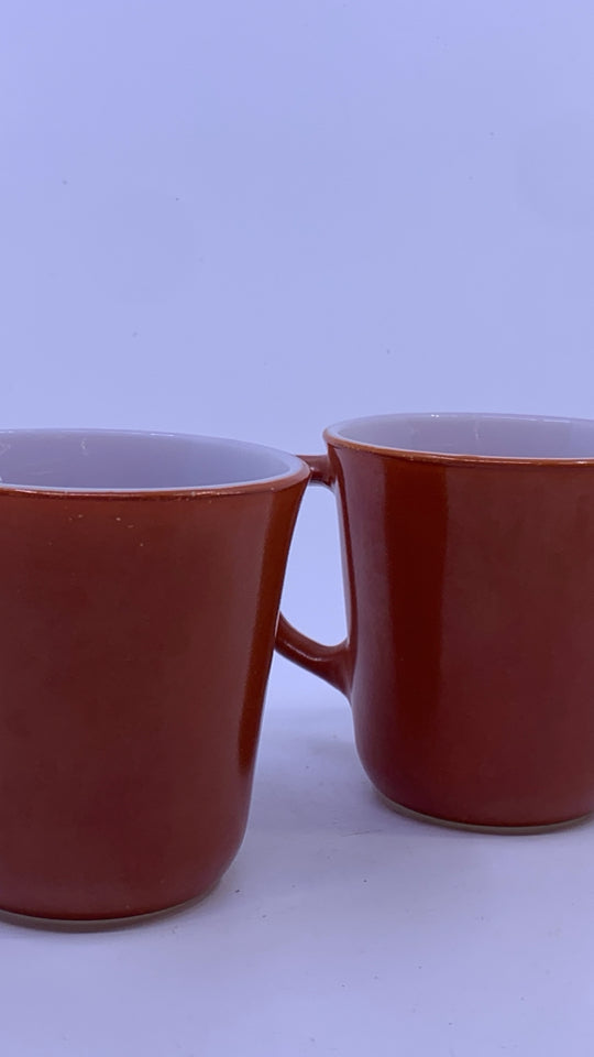 2 VTG BURNT ORANGE CORNING WARE MUGS.