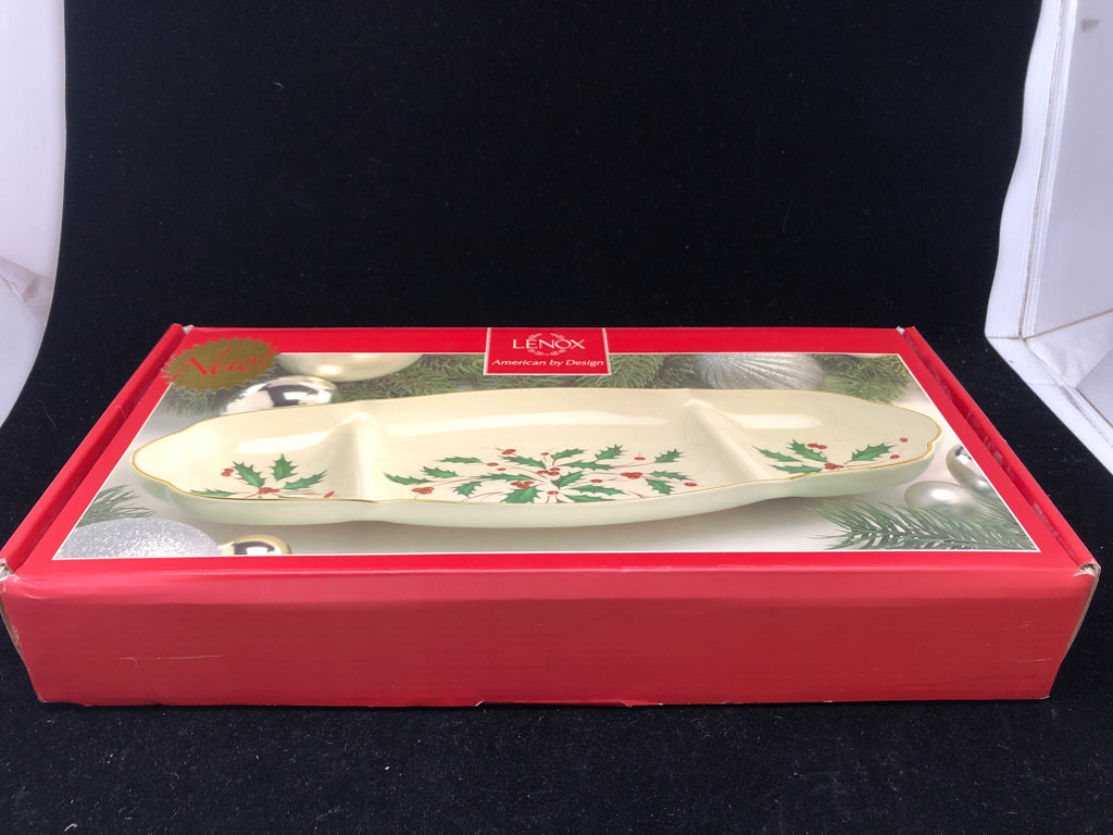 NIB HOLIDAY LENOX SECTIONED SERVER.