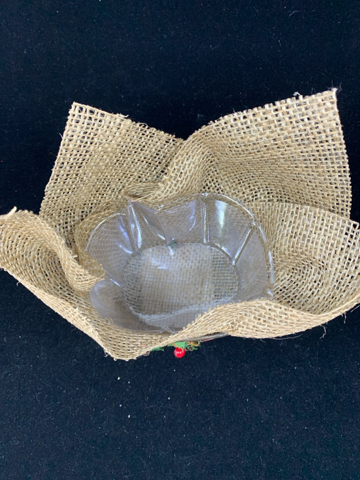 GALVANIZED JOY BASKET W BURLAP AND LINER.