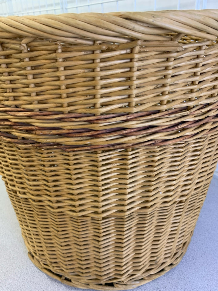 WICKER CYLINDER LAUNDRY BASKET.
