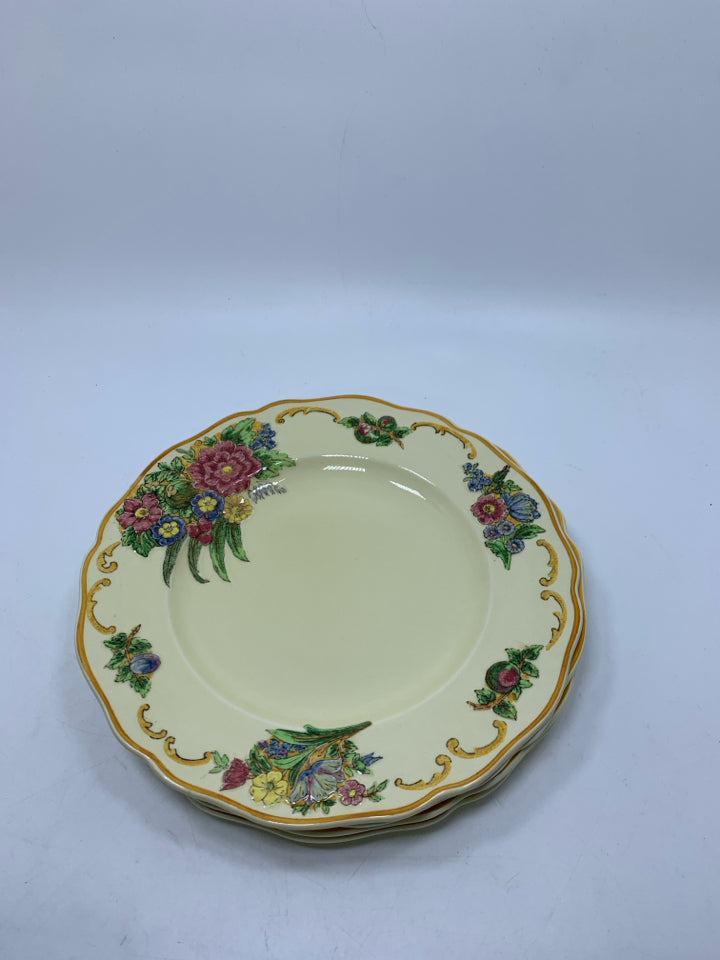 VTG 4 YELLOW W/ EMBOSSED FLOWERS LUNCH PLATES PATTERN FLORETTA.