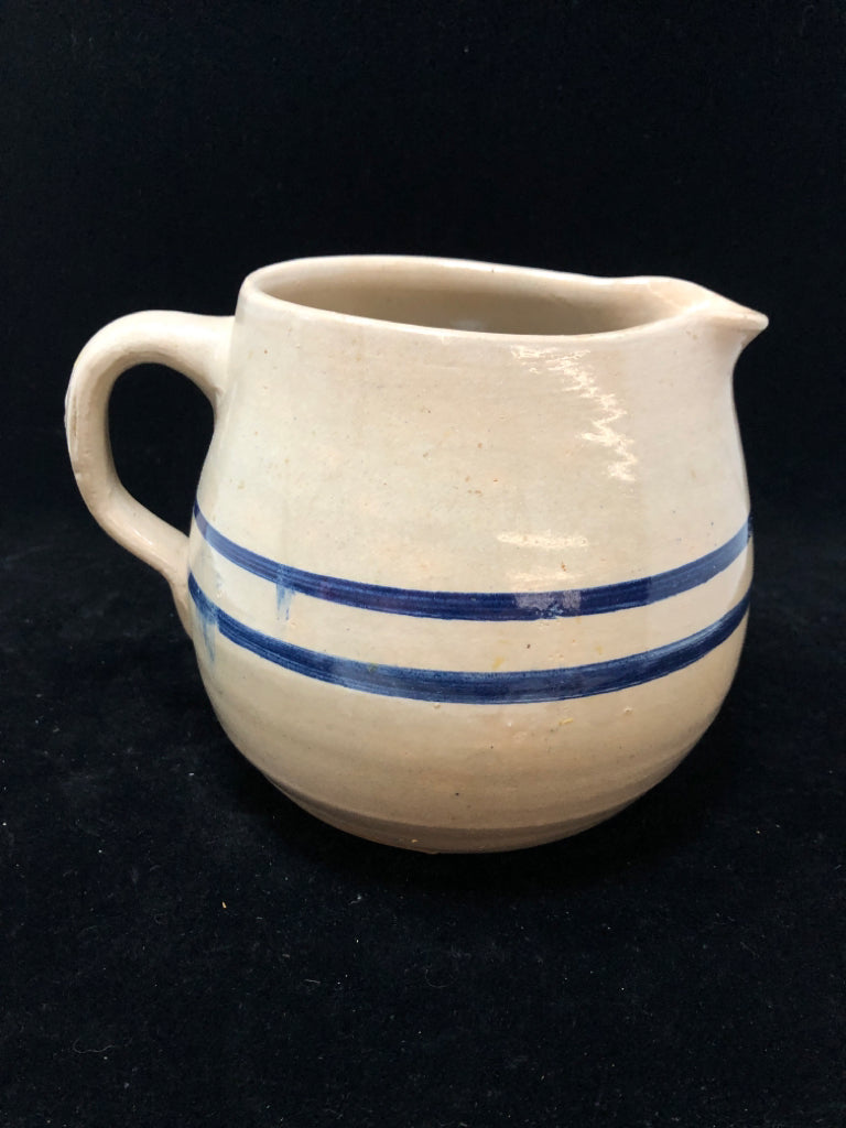 BLUE STRIPED POTTERY PITCHER.