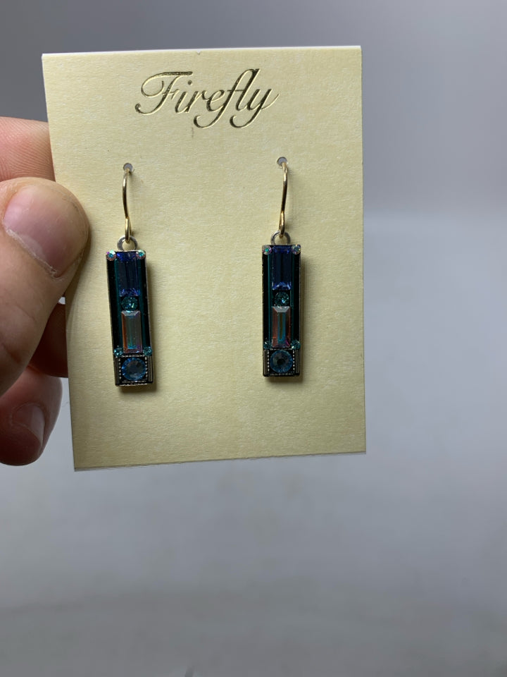 Firefly Blue Dangle Architectural Rectangle Earrings