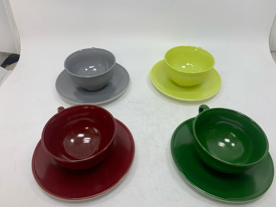 VTG 8PC OVIDE COLORFUL CUP + SAUCERS- SET OF 4