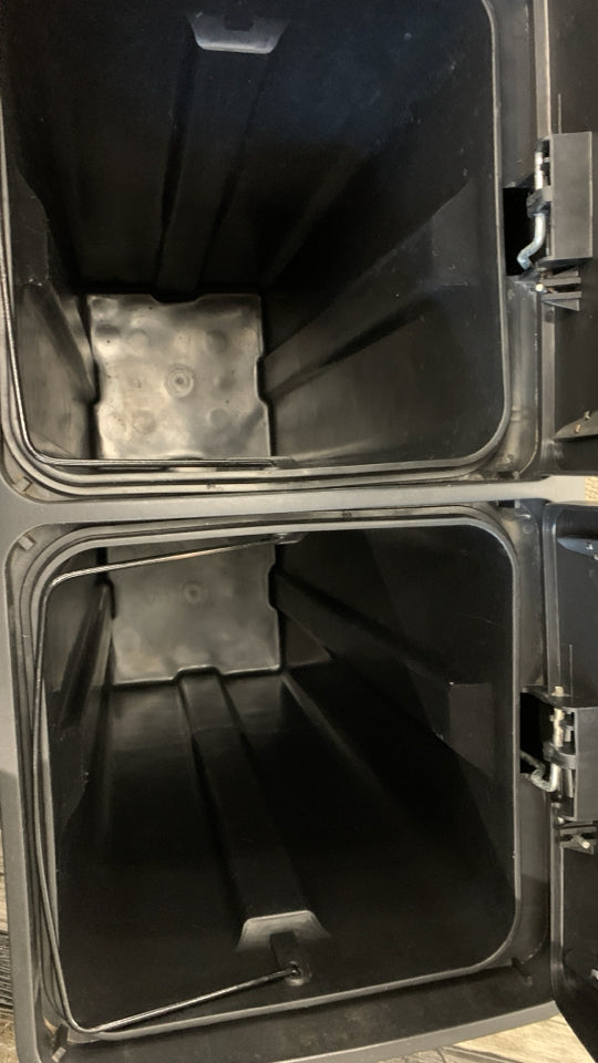 BLACK STEPNSORT 2-BIN TRASH CAN.