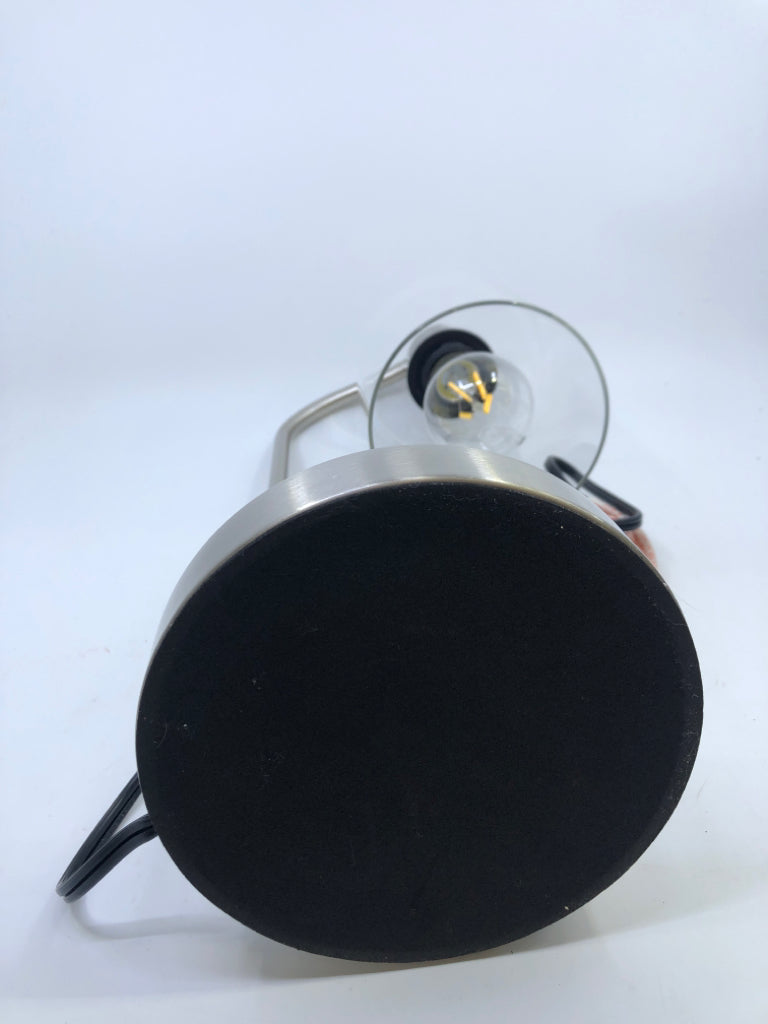 SILVER BASE-TOUCH LAMP W GLASS SHADE.