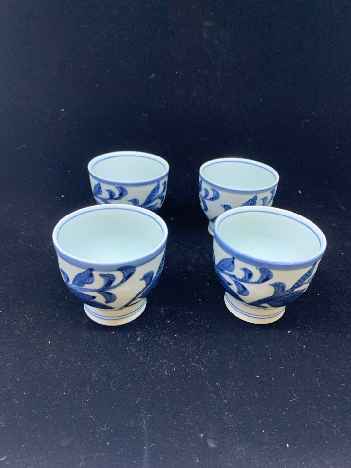 5 PC WHITE BLUE DESIGN JAPANESE TEAPOT WITH HANDLE AND CUPS.