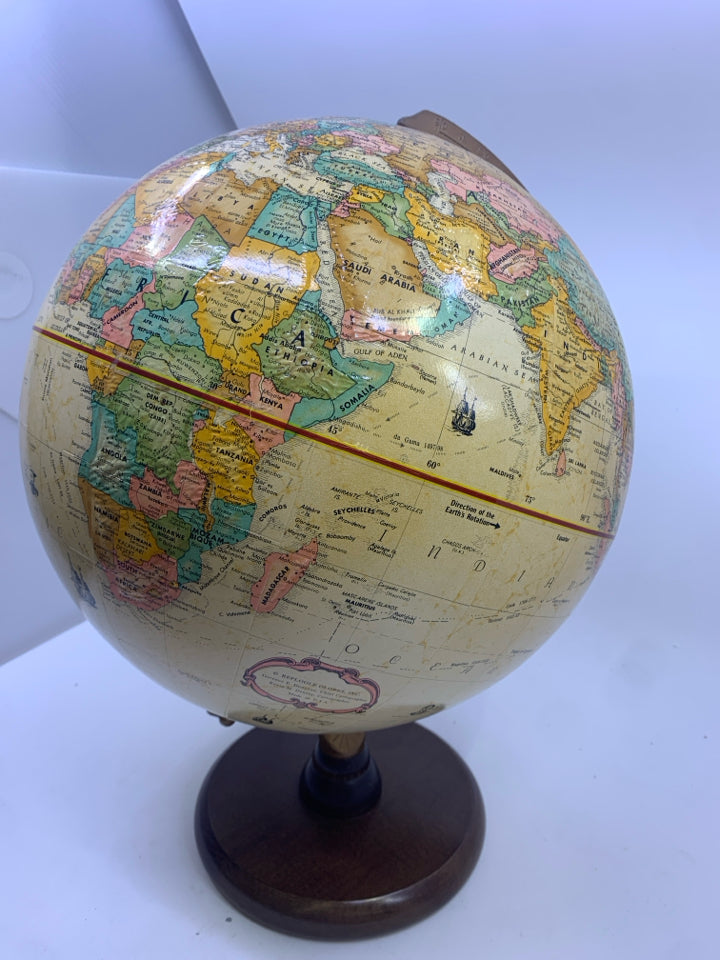 GLOBE ON WOOD BASE.