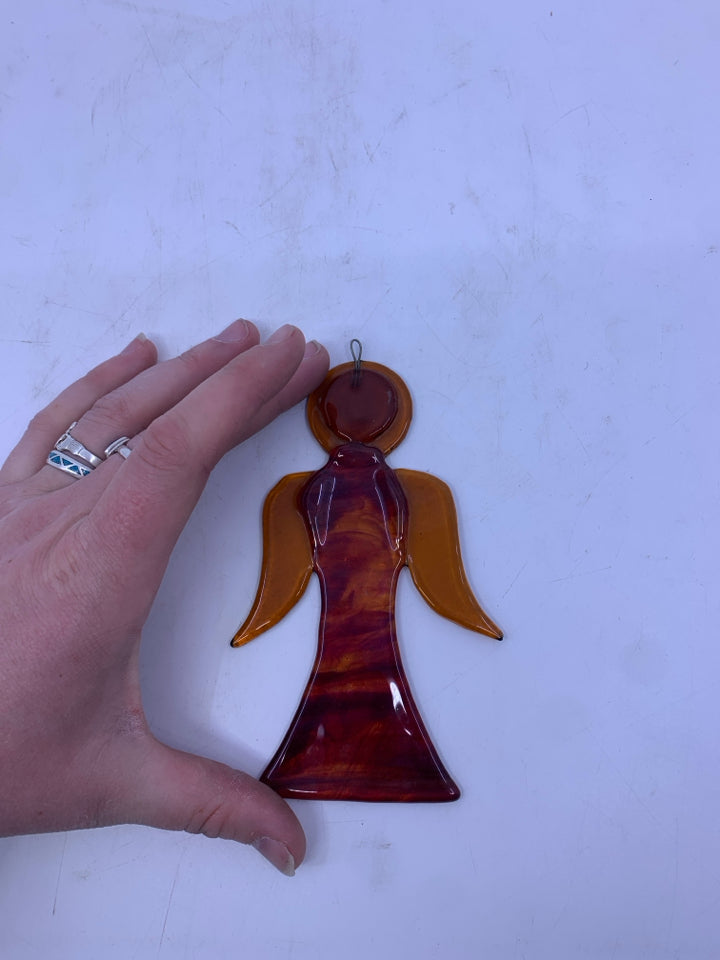 ORANGE/RED BLOWN GLASS ANGEL.