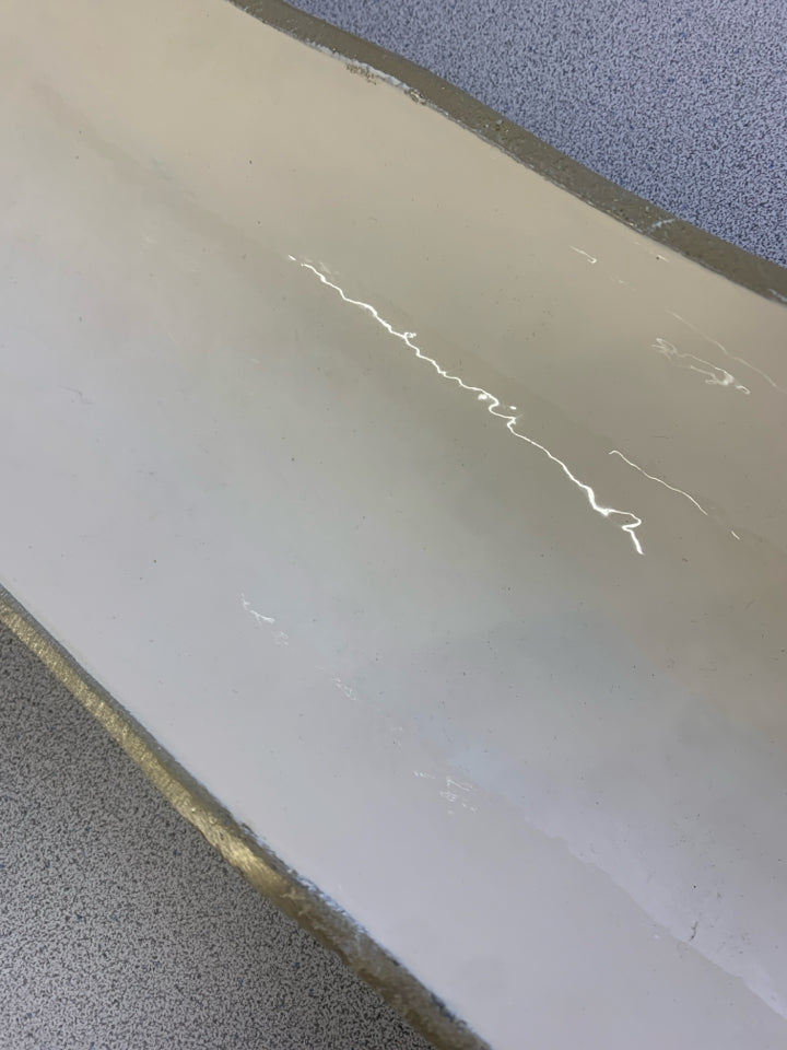 CERAMIC OBLONG CENTERPIECE GOLD BRUSHED OUTSIDE.