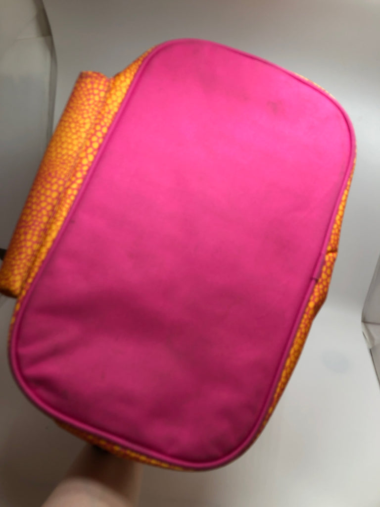 PINK & ORANGE INSULATED BAG W/SILVERWARE & NAPKINS.