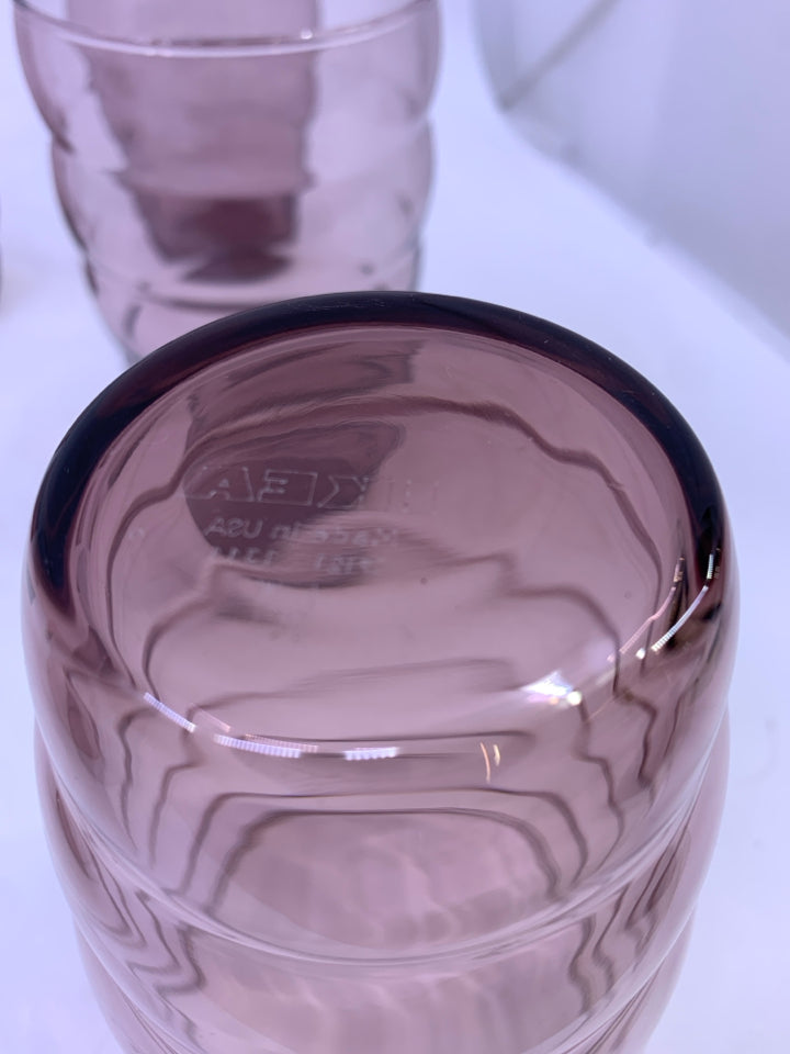 6 PURPLE RIBBED WATER GLASSES.