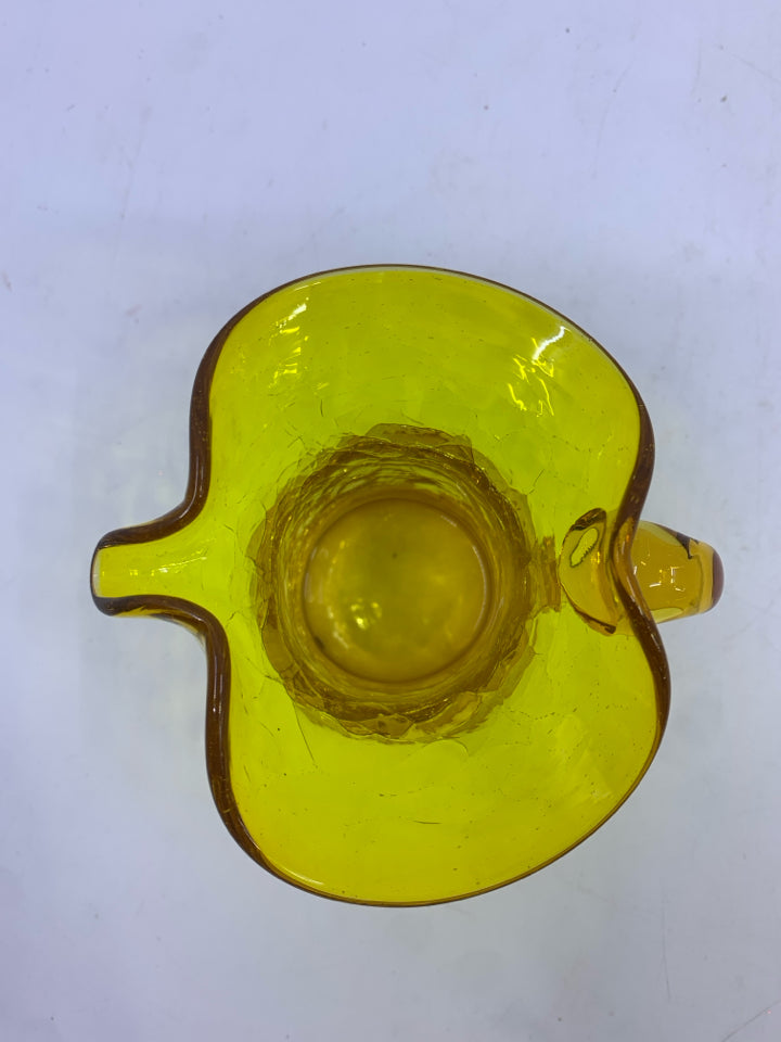 RUFFLE EDGE YELLOW CRACKLE VASE.