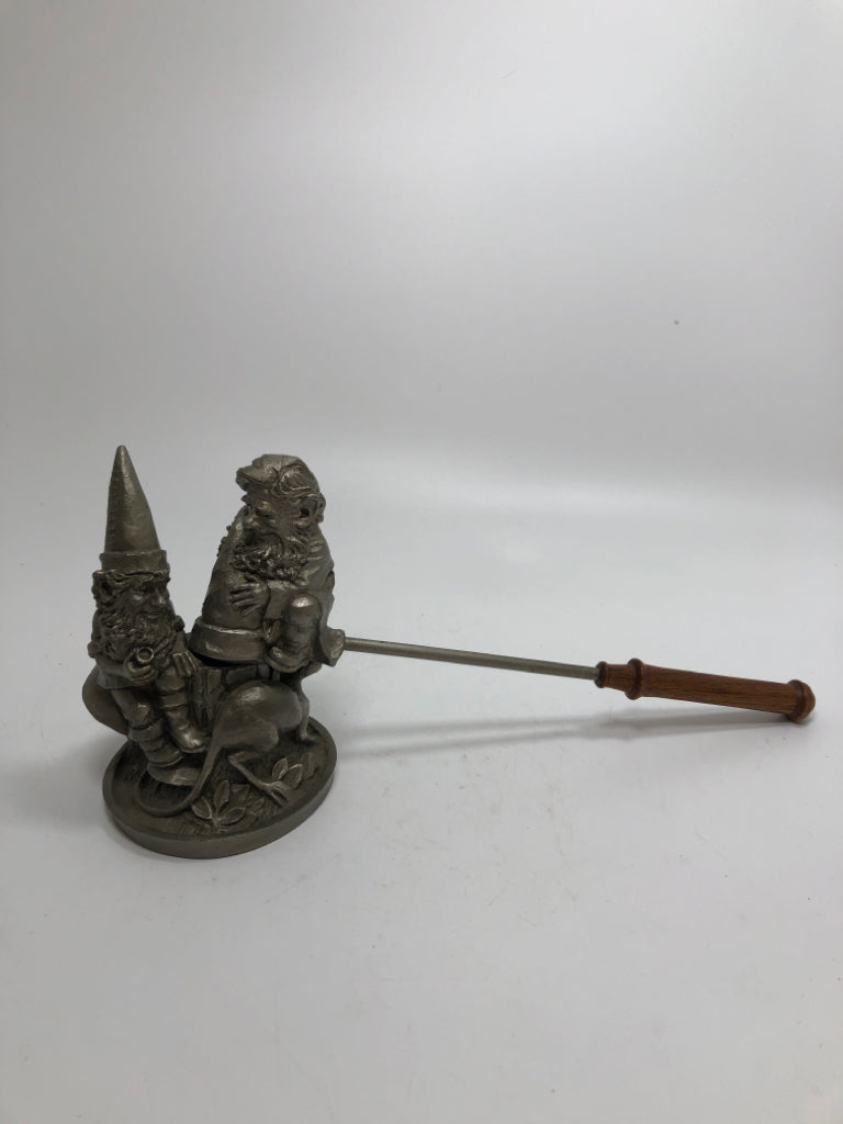 2PC VTG PEWTER GNOME CANDLE HOLDER & SNUFFER.