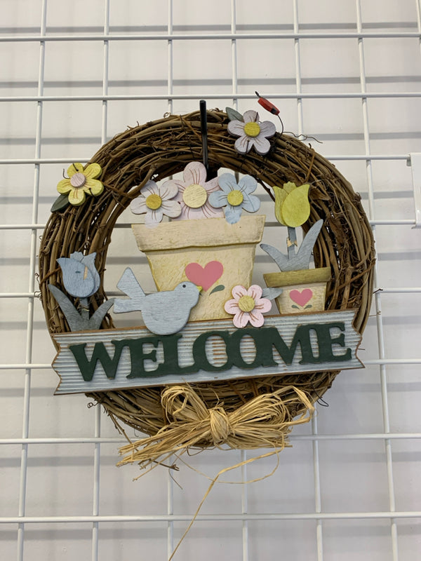 "WELCOME" SPRING TWIG WREATH.