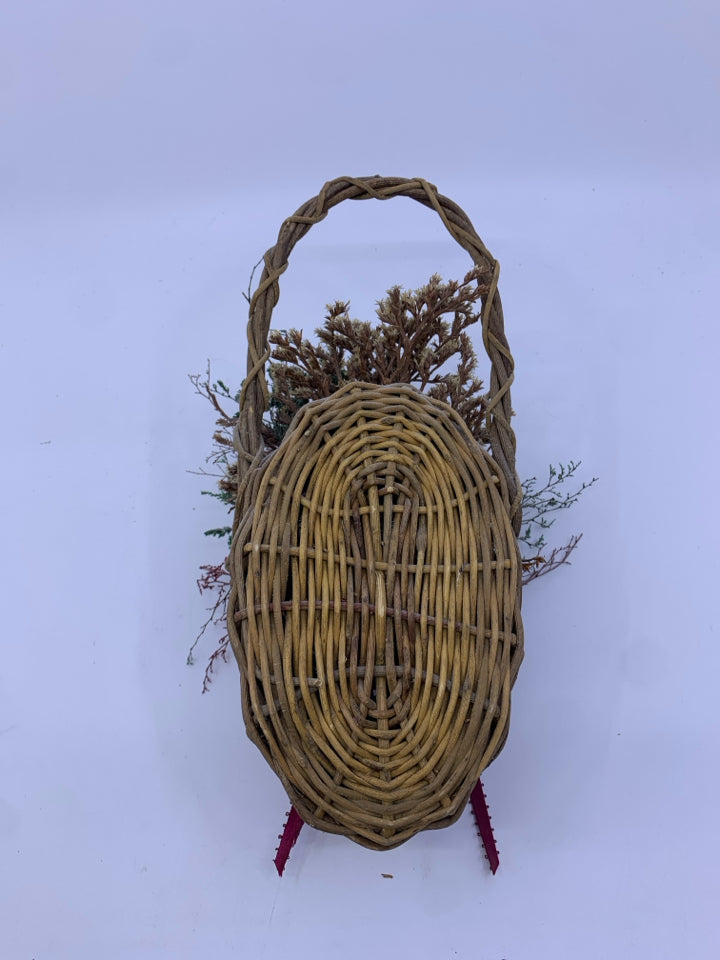 SMALL ROUND WALL HANGING BASKET W FAUX FLORAL.