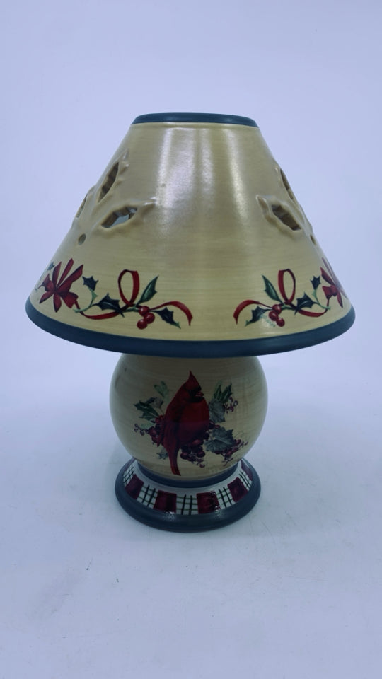 2pc CERAMIC CARDINAL/ HOLLY LENOX TEA LIGHT LAMP.