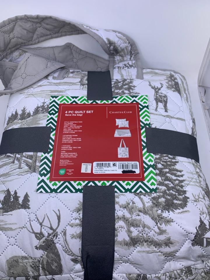 NIP WHITE W/ GREY WOODS SCENE/DEER.