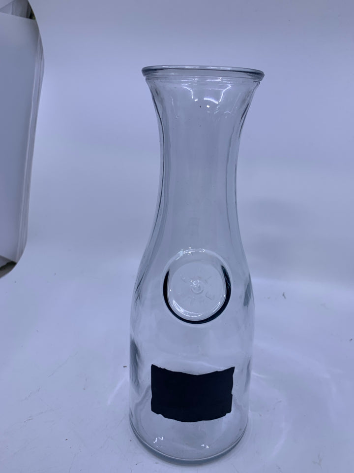 GLASS CARAFE WITH CHALK LABEL.