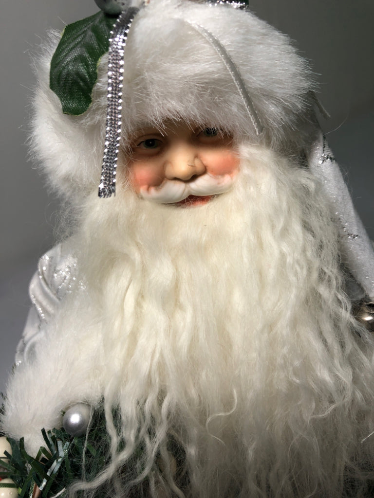 SANTA IN WHITE COAT TREE TOPPER.