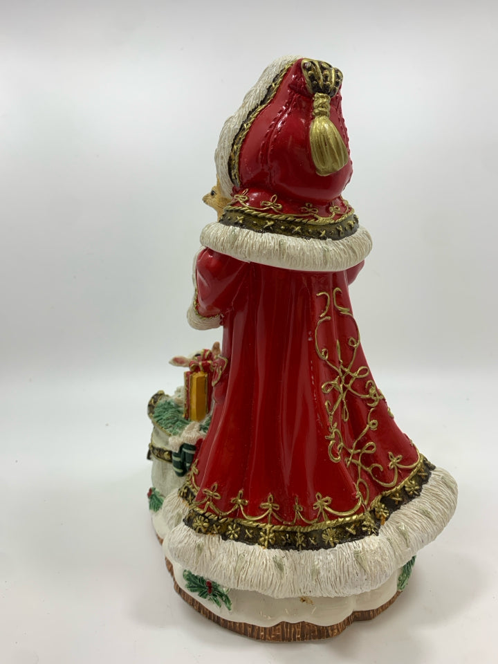 MUSICAL SANTA AND WOODLAND ANIMAL FIGURINE.