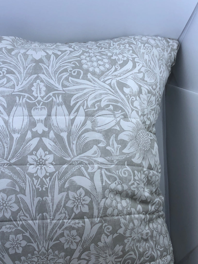 GRAY WHITE FLORAL ACCENT PILLOW-WILLIAM MORRIS.