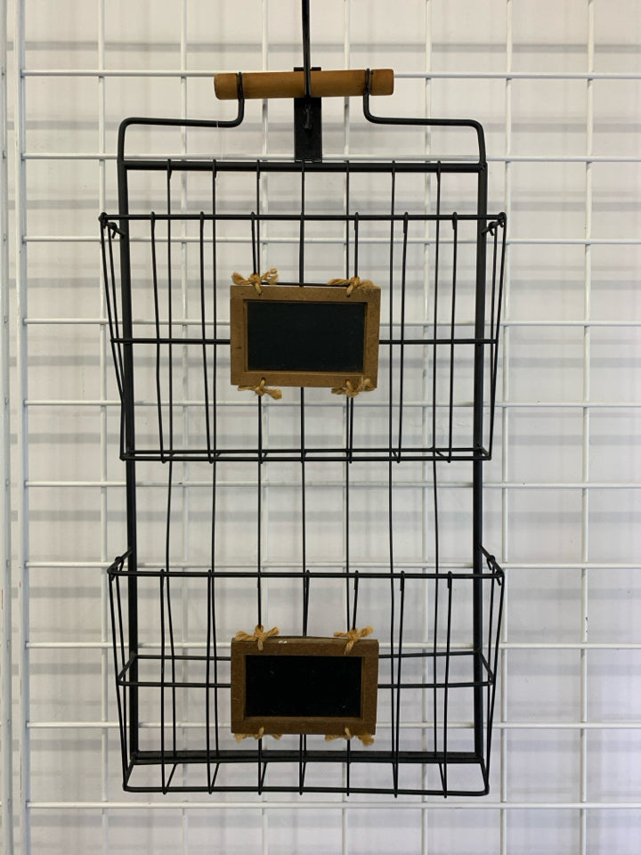 METAL MAGAZINE WALL HANGING W/CHALKBOARD LABEL.