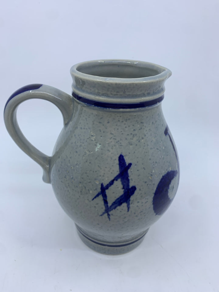 GREY AND BLUE POTTERY PITCHER.