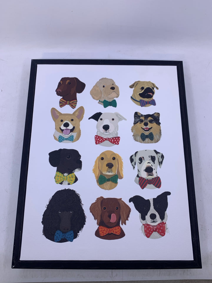 ASSORTED DOGS W/ BOW TIES FRAMED CANVAS.