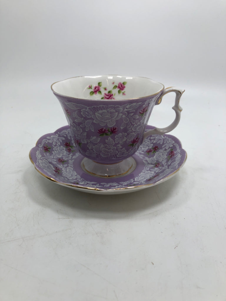 VTG "TRUE LOVE" PURPLE TEACUP/SAUCER.