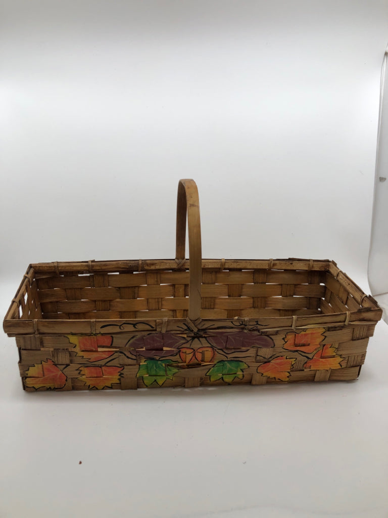 RECTANGLE BROWN WOVEN BASKET FALL LEAVES.