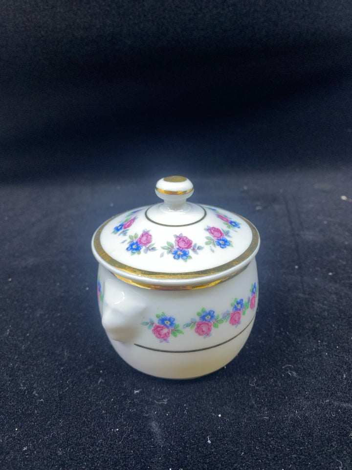 MINI PURPLE FLOWERS JAR W/LID.