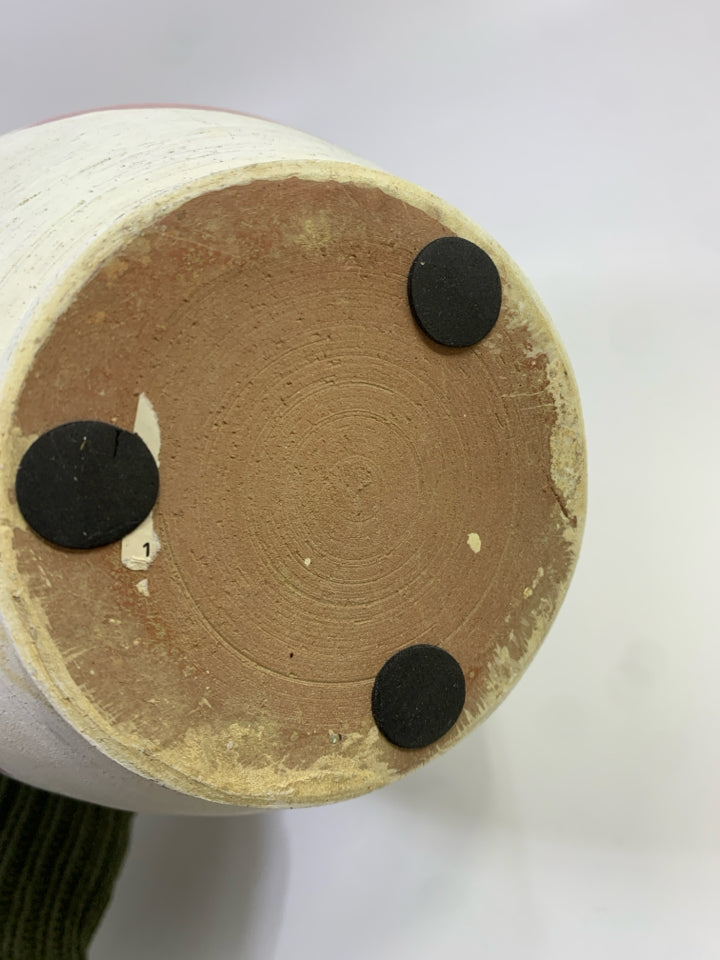 HAND-PAINTED ABSTRACT TERRA COTTA VASE.