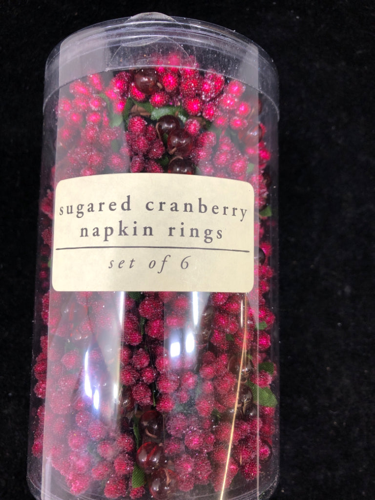 6 NIP CRANBERRY BEADED NAPKIN RINGS