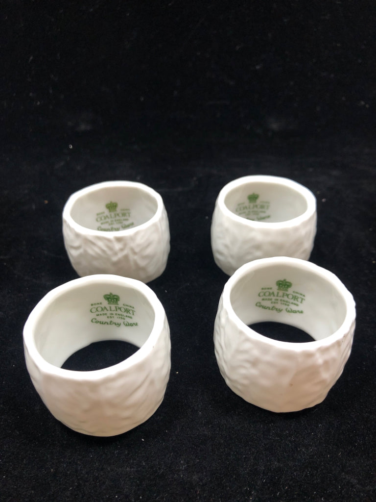 4 COALPORT WHITE CERAMIC NAPKIN HOLDERS.