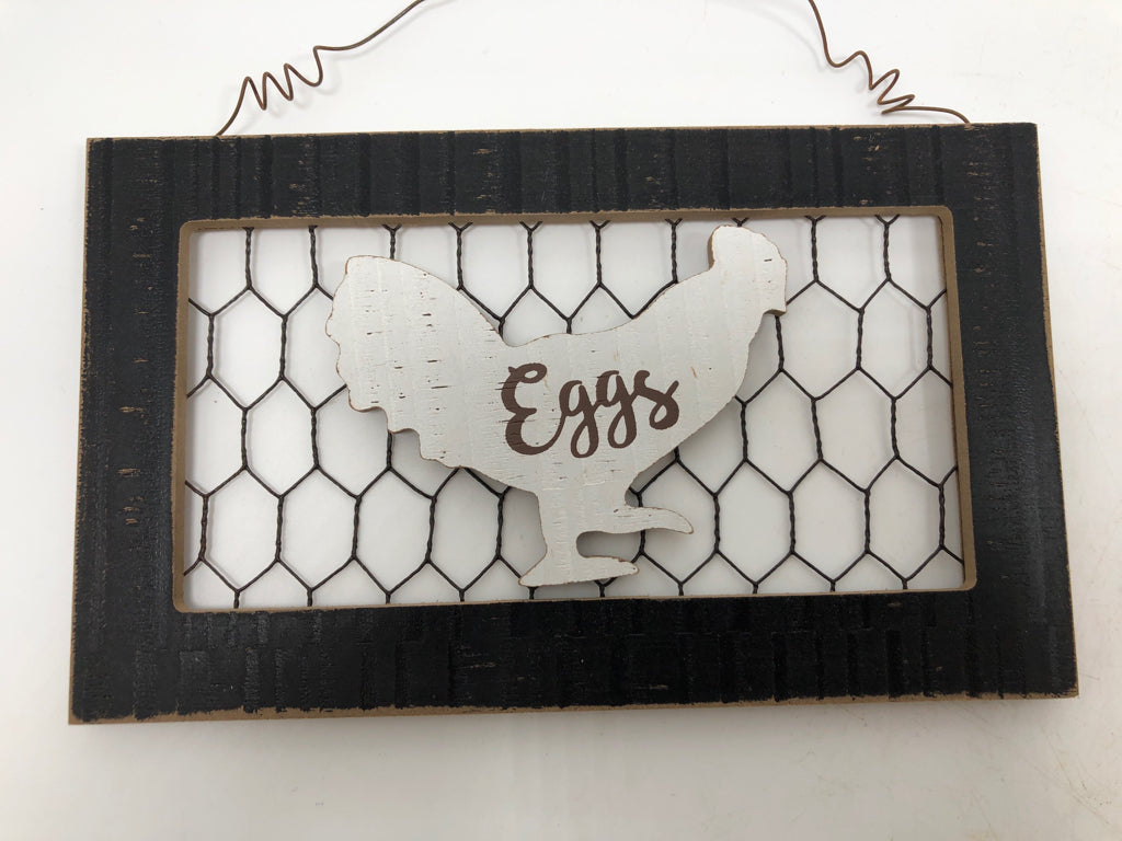 3PC RUSTIC "EGGS/MILK" WOODEN WALL HANGINGS.