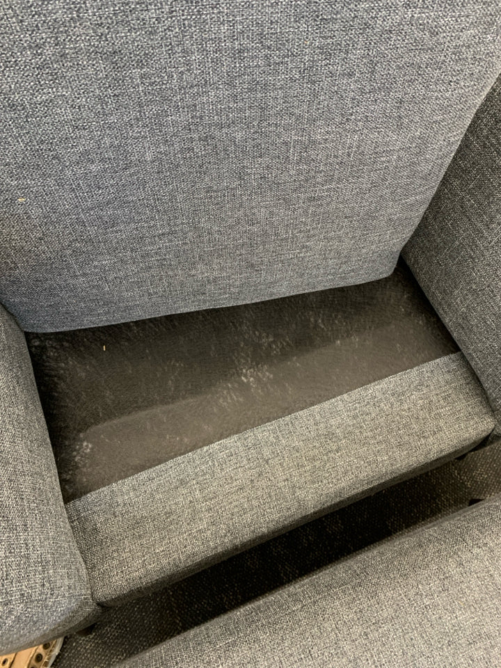UPHOLSTERED GRAY CHAIR W/OTTOMAN.