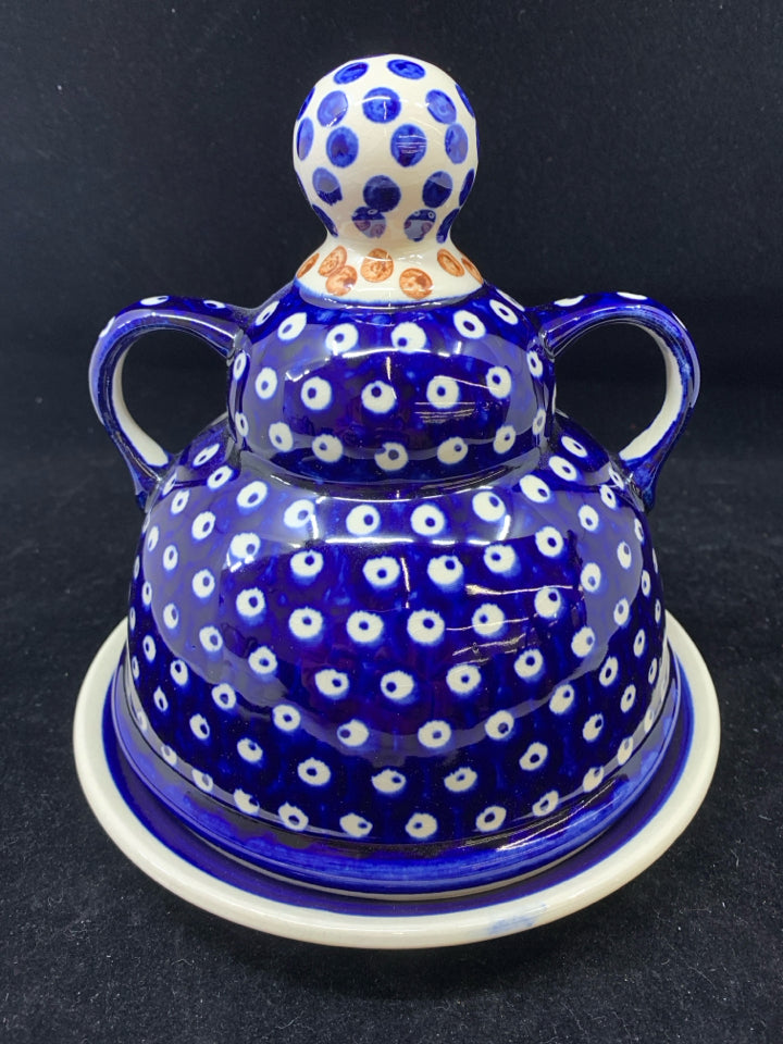 2 PC POLISH POTTERY LARGE CHEESE LADY.