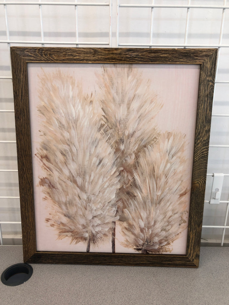 3 WHEAT CANVAS IN BROWN FRAME.