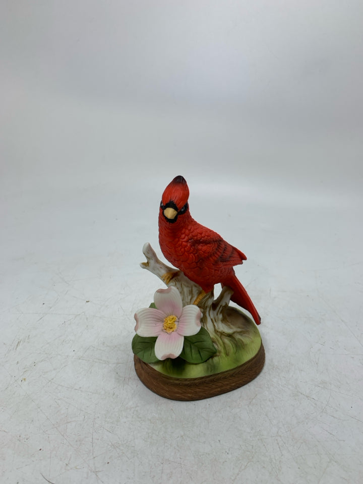CARDINAL ON BRANCH W/ FLOWER FIGURINE.