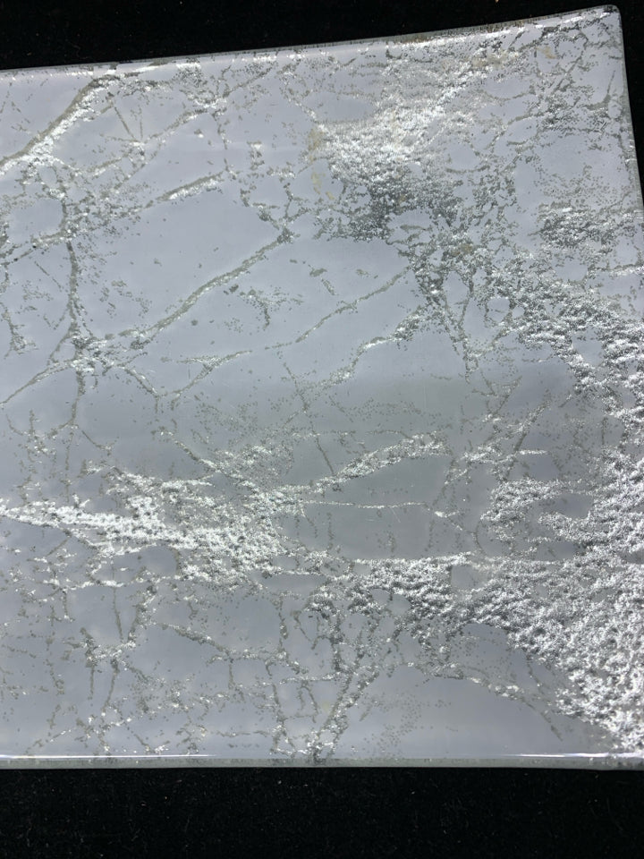 WHITE CRACKLE GLASS DISH.