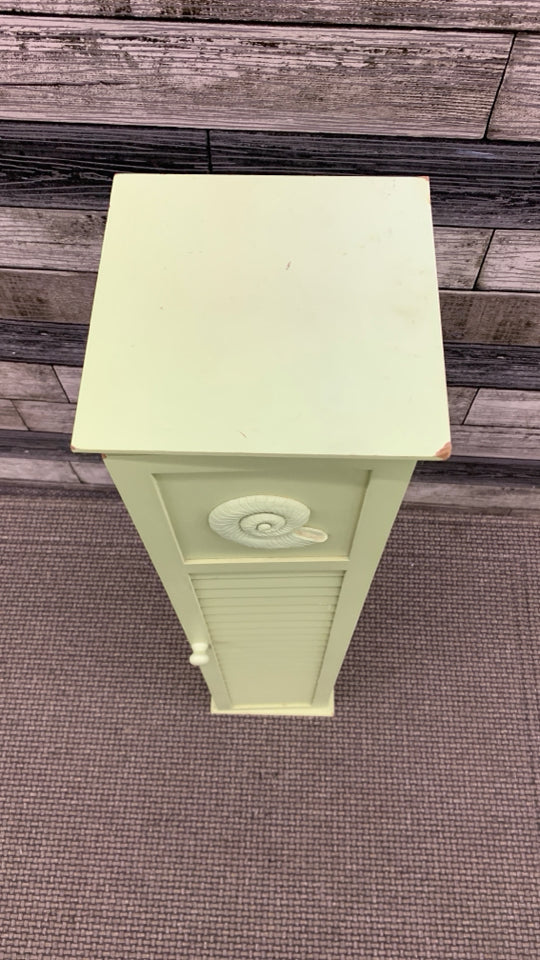 GREEN NARROW SEASHELL SHELF CABINET.