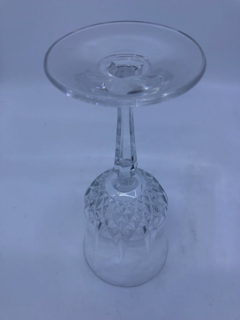 4 TALL CUT GLASS BOTTOM WINE GLASSES.