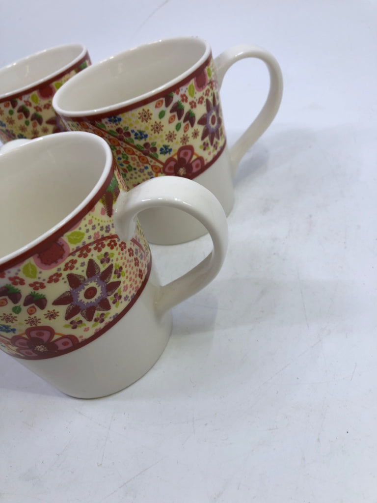 4 WHITE RED FLORAL DESIGN STARBUCKS MUGS.