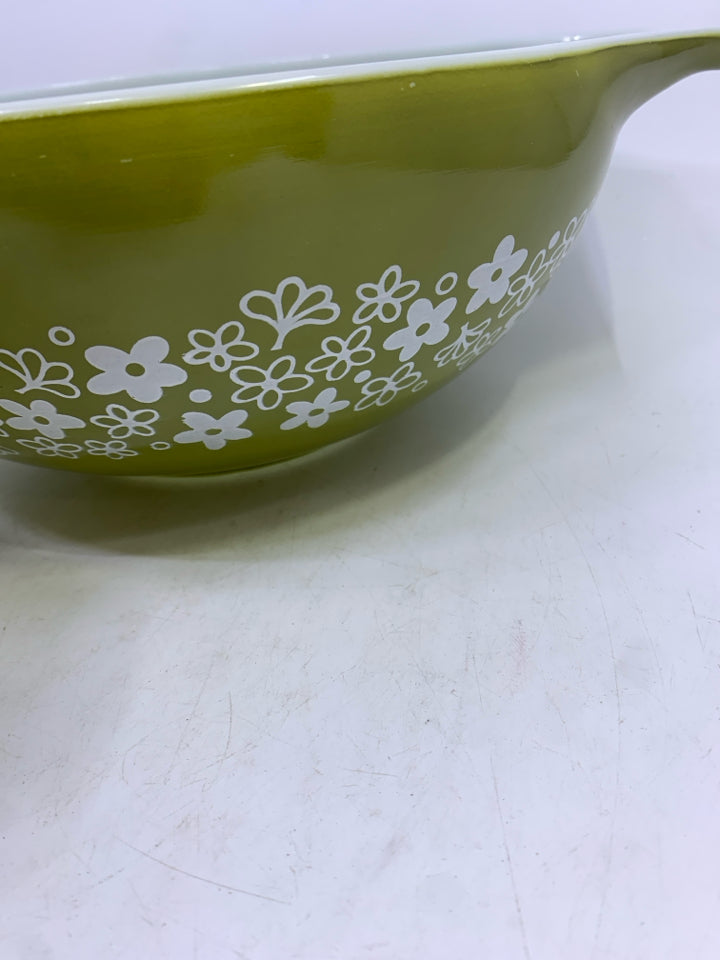 3 VTG GREEN/WHITE CINDERELLA HANDLES BOWLS.