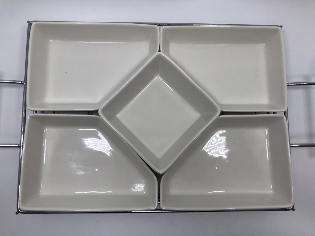 6PC SERVING SET ON METAL STAND.