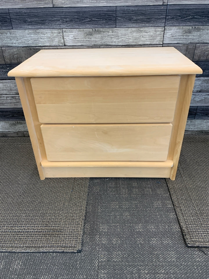 LOW UNFINISHED 2 DRAWER NIGHT STAND.